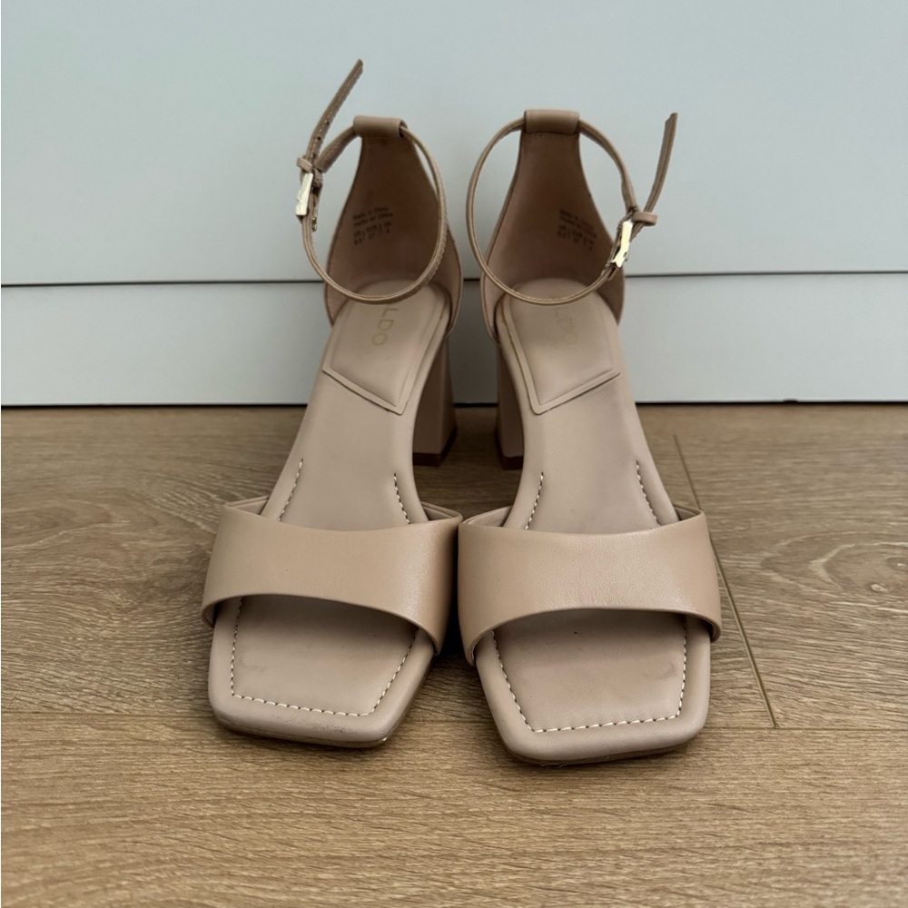 ALDO Nude Leather Block Heels